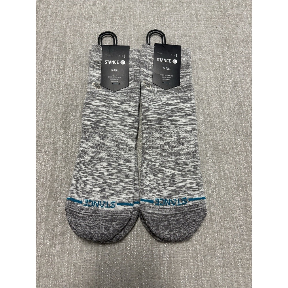 2 Pack Stance Combed Cotton Casual Socks Quarter Height Large (9-13) Grey NEW